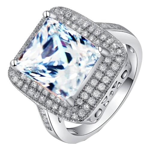 YaYI Jewelry Fashion Princess Cut 13*15mm Huge White Pink Cubic Zirconia Silver Color Engagement Wedding Party Lovers Rings