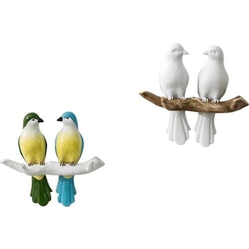 FUN PASTORAL STYLE COUPLE BIRD HOME DECOR WALL HOOK UP VINTAGE ART CARTOON BIRD KEY BAG RESIN HOOK