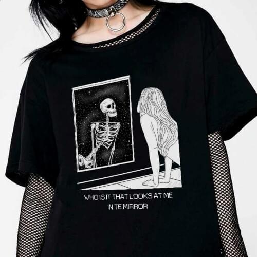 Skull Dark female T-shirt Grunge casual big size ins loose Harajuku tees letter gothic T-shirt hip-hop Vintage women clothing
