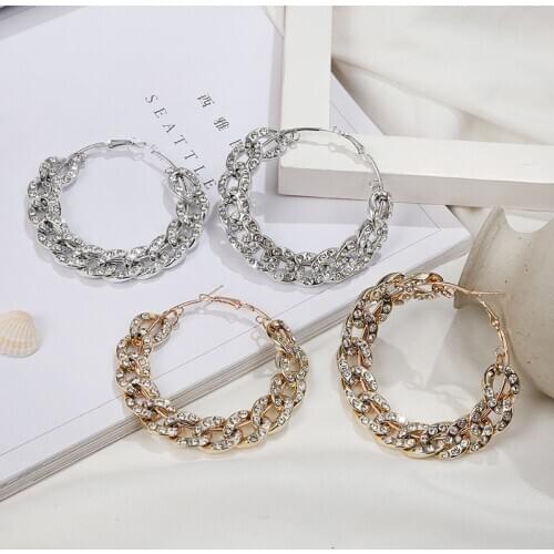 Punk Gold Color Big Round Metal Hoop Earring Fashion Circle Linked Chain Large Hoop Earrings for Women Party Nightclub Jewelry