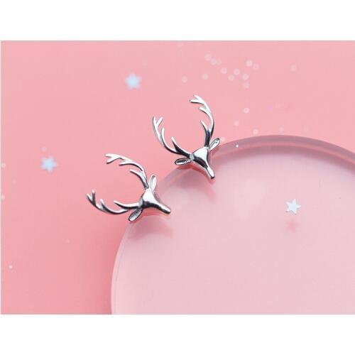 MloveAcc Genuine 925 Sterling Silver Smooth Elk Antlers Stud Earrings Girl Women Fashion Animal Earrings