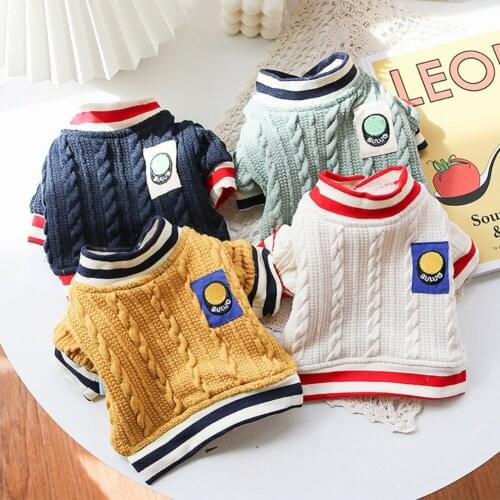 Winter Dog Shirts Wavy Strip Pet Clothes Knitted Pet Hoodie Sweater Bottoming Shirt For Small Dogs Cats Puppy Apparels