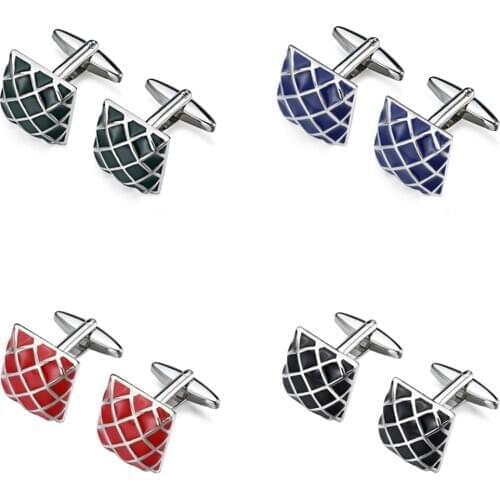 10pairs/lot Silver Elegant Enamel Cufflinks Mesh Grid Cuff Link Copper Plating Cufflink Business Style Mens Jewelry Wholesale