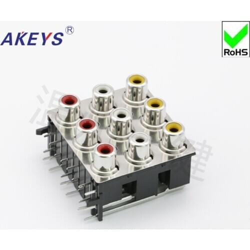 10 pcs AV coaxial socket 18-foot RCA seat 9-hole PCB welded audio video socket Lotus Block AV9-8 .4 -16 PB