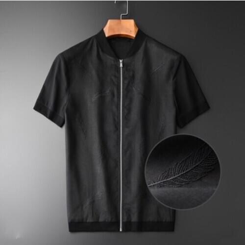 100% Linen Male Jacket Luxury Black Embroider Short Sleeve Thin Mens And Coats Summer Slim Fit Hooded Man Jackets