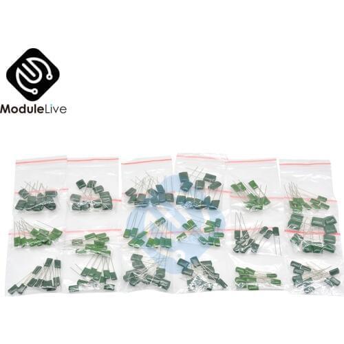 180pcs=18value*10pcs Polyester film capacitor Assorted Kit contains 630V 1nF 2.2nF 3.3nF 5.6nF 8.2nF 22nF 47nF 2J472J 2J152J