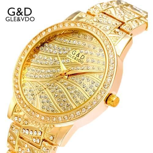 2017 G&D GLE&VDO Womems Bracelet Watches Luxury Gold Womens Quartz Watches Ladies Dress Watch Stainless Steel Strap reloj mujer