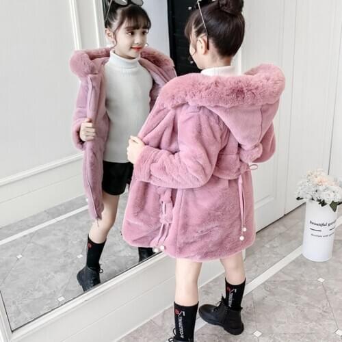 2020 New Fashion Faux Fur Sweater Long Thicken Jacket For Girls Cotton Childrens Jacket Girls Clothes For 4-12 Years Old