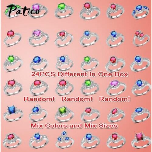 Luxury 925 Sterling Silver Crystal Wedding Rings For Women Girls 925 Sterling Silver Fashion Jewelry Random Color 24 Pcs Lots