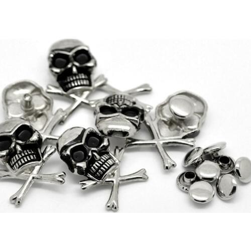 250Sets Silver Tone Halloween Punk Skull Crossbone Studs Spots Spike Garment Rivets For Clothes Shoes Bags Apparel Sewing Parts