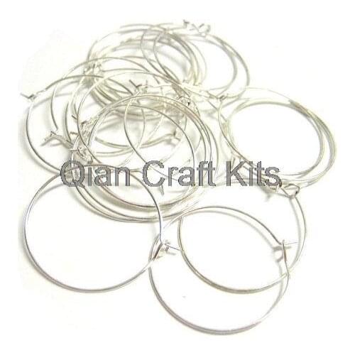 300pcs 25mm silver plated Round Circle beading hoop Earring Wire Earwire diy craft kits
