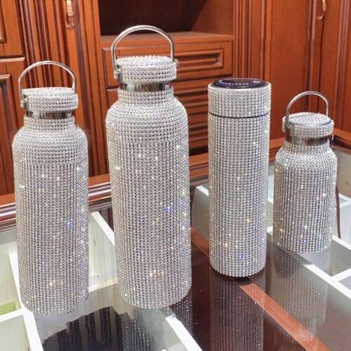 350ML/500ML/750ML Diamond Thermos Bottle Water Bottle Stainless Steel Sparkling Vacuum Flask Tumbler Mug Thermocup for Gift