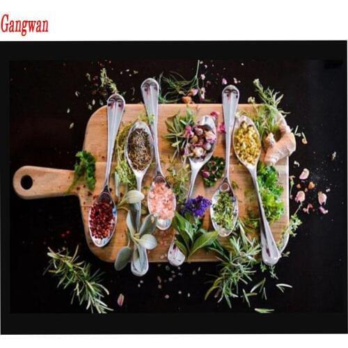 5D mosaic Full Square round Drill Diamond Painting seasoning Kitchen Condiment 3D Embroidery Set Cross Stitch Kitchen Decoration