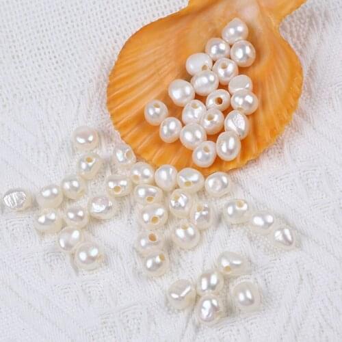8-9mm Natural Freshwater Baroque Pearl White Irregular Shape Loose Bead Big Hole For Jewelry Making