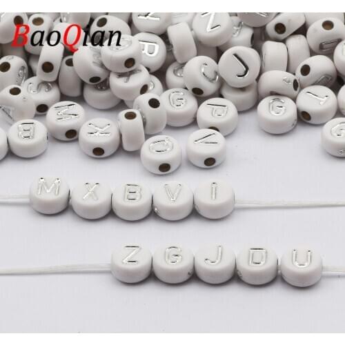 100/200/300/400/500pcs White And Silver Color Alphabet Acrylic Spaced Letter Beads For Jewelry Making Diy Bracelet Necklace