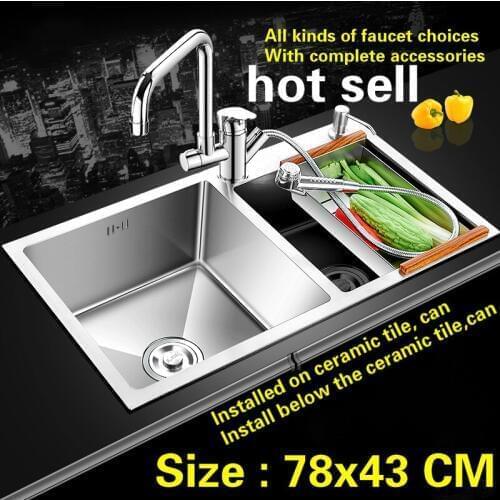 Free shipping kitchen sink durable 304 stainless steel hand made double groove hot sell 78x43 CM