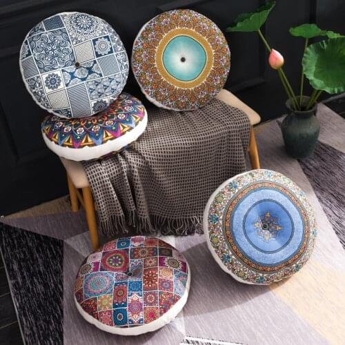 Bohemian Round Cushion Chair Cushion Seat Cushion Floor Mat Cotton Linen Thicken Velvet Fashion Home Decorative Cushion 50×50cm