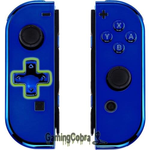 EXtremeRate Chrome Blue Joycon Controller Housing (D-Pad Version) with Full Set Buttons Replacement Shell for Nintendo Switch