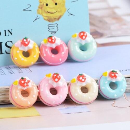 DIY Jewelry Findings Ornament Accessories 10pcs Cute Food Fruit Strawberry Donut Cake Resin Cabochons Ornament Accessory Patch