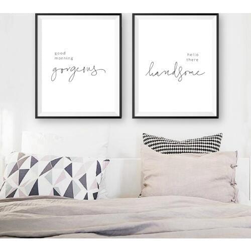 Good Morning Gorgeous Hello there Handsome Bedroom Quote Print Nordic Poster Modern Wall Art Picture Canvas Painting Home Decor