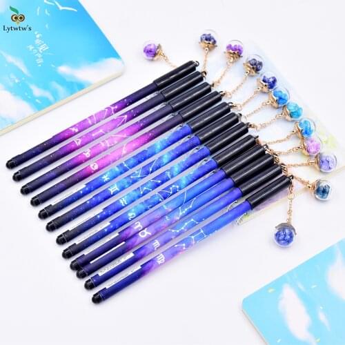 1 Pcs Lytwtws Twelve Zodiac Star Shard Pendant Gel Pen Gift Stationery School Office Supply Constellations Horoscope Astrology