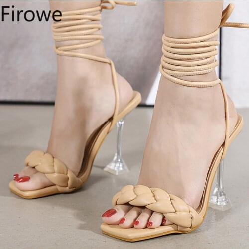 Firowe Women Design Weave Sandals Transparent Strange High Heels Ladies Sandals Shoes Sandalias De Tacon Clear Heels for Women
