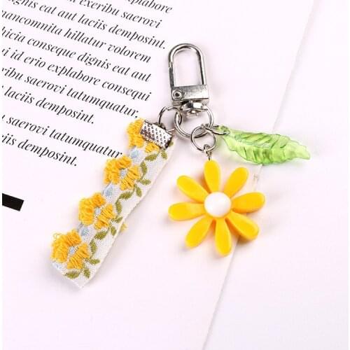 Candy Color Daisy Keychain Women Girl Simple Lace Ribbon Lanyard Car Key Ring Holder Bag Charms Pendant Jewelry Gift