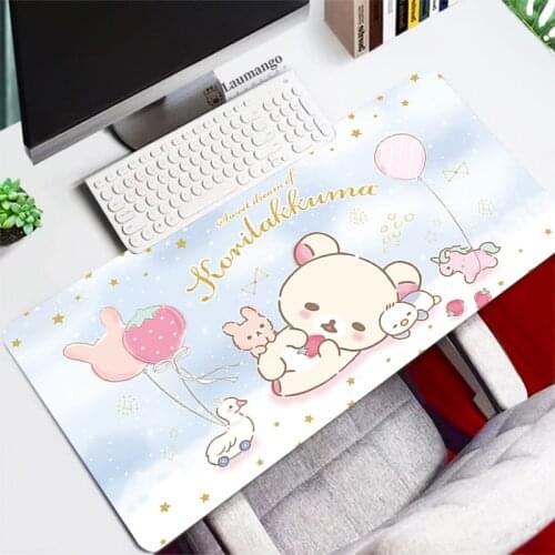 Kawaii Korilakkuma Mouse Pad XL Cute Flower Rilakkuma Gaming Accessories Play Mat Slipmat Mousepad Pink Led Gamer Girl Carpet