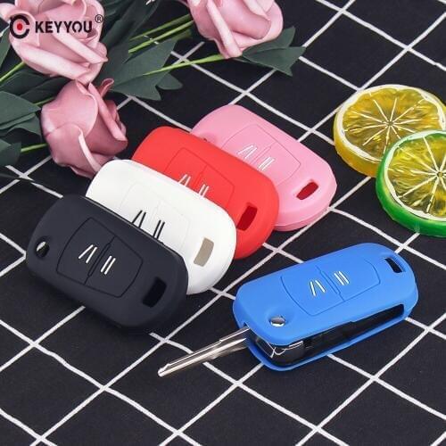 KEYYOU Quality 2 Buttons Silicone Car Key Cover Fob Case For Vauxhall Opel Astra Vectra Zafira Omega Flip Folding Key Shell