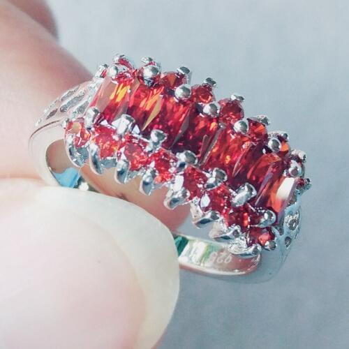AiMolies Rectangle Red Garnet 2*4mm Sterling Silver Jewelry Ring Q1003