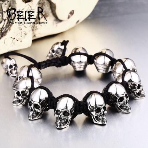 BEIER 2018 New arrive skull Bracelets For Men Stainless Steel Shiny Skull Charm Link Chain Brecelets Male Gothic Jewelry BC8-063