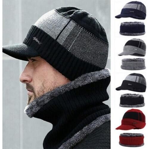 New Fashion Mens Winter Cashmere Hat And Scarf Combination 2 Pcs Warm Cap with Scarf Kit One Size NYZ Shop