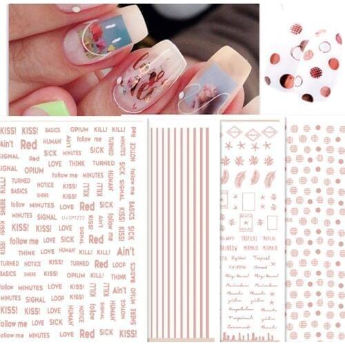 Newest U+SPT270 278 pink gold design 3D nail sticker art template Japan Korea style DIY nail decal decoration tools