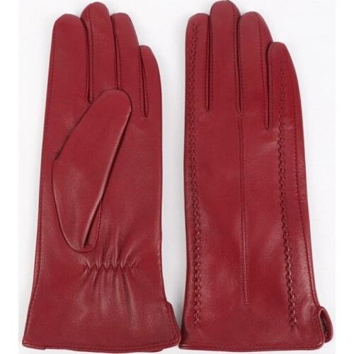Fashion Elegant Ladies Genuine Sheepskin Leather Gloves For Winter Warm Plus Velvet Mittens Autumn Female Outdoor Driving Gloves