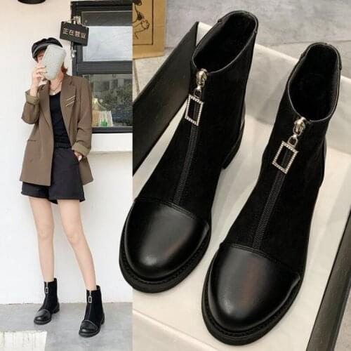 New fashion autumn and winter zipper style thick-heeled British style Martin boots casual and comfortable womens single boots
