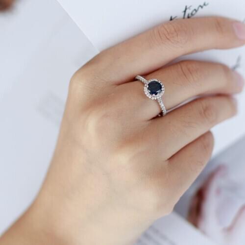 Gems Ballet 1.84Ct Natural Round Blue Sapphire Fine Jewelry Engagement Ring For Women 925 Sterling Silver Gorgeous Promise Ring