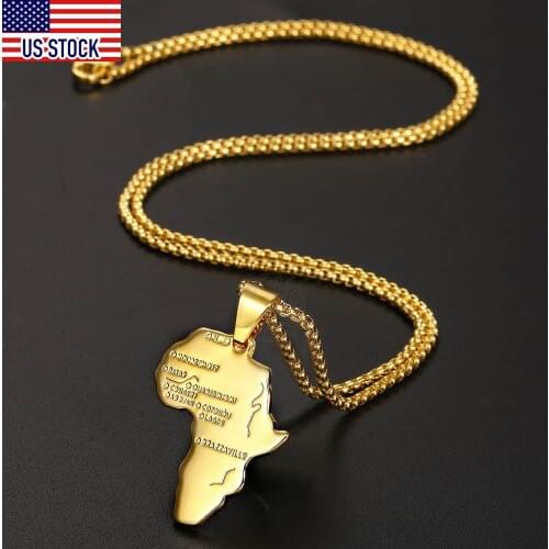 Pendant Necklace for Men Women Gold Filled Africa Map Shape Pendant Box Link Chain Necklace Dropshipping GP56A