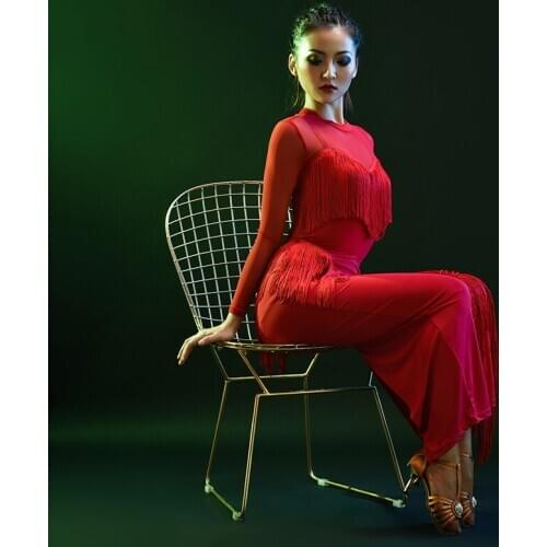 Latin Dance Dress Competition Costume Red Dress Dance Wear Ladies Sexy Party Black Long Dress Performance Clothing Fringe Dress