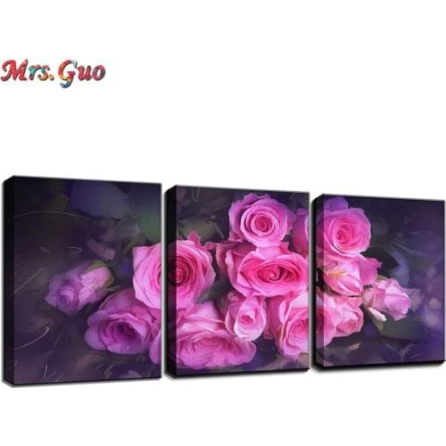 Full square sound diamond painting pink rose triptych 3d picture of rhinestone 3pcs diamond mosaic full embroidery home decor