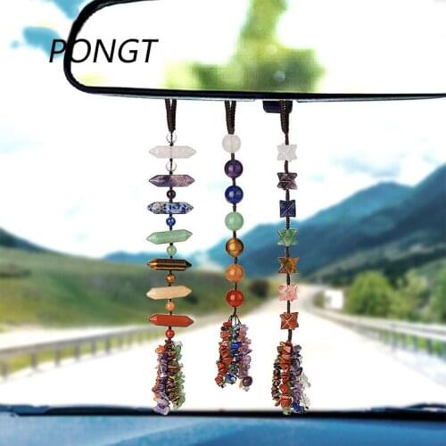 PONGT Colored Glaze Natural Crystal Pendant Pendant Car Pendant High-end Seven Stone Hand-woven For Women Jewelry