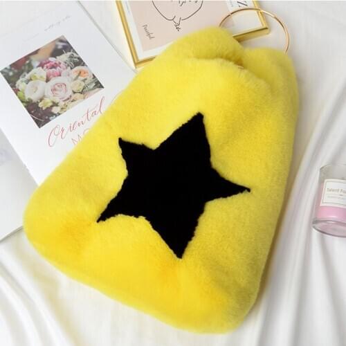 Faux Fur Casual Ladies Winter Handbags Heart-shaped Stitching Messenger Bag 20CA