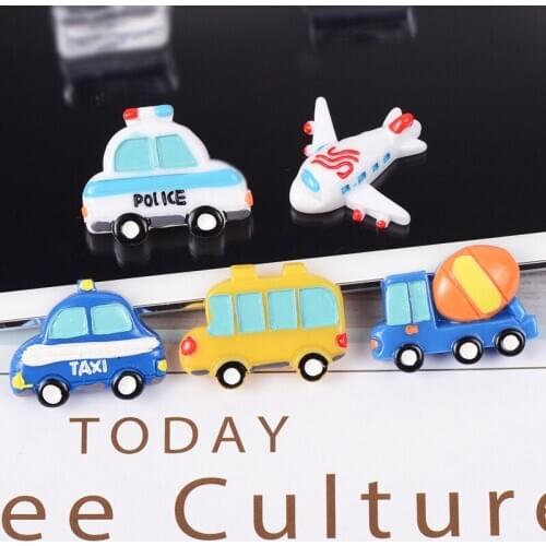 QIBU 10pcs Flat Back Planar Resin Cartoon Transportation Accessories Back To School Decoration Bow Material DIY Craft Supplies