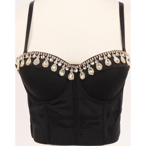 Luxury Rhinestone bustier corset Hand Work crop top women with straps backless tops club bralette bra to wear out plus size