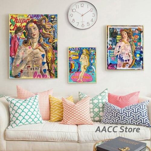 Street Graffiti Art Beautiful Woman Canvas Painting Half Naked Wall Posters and Prints Picture for Room Home Cuadros Decoration