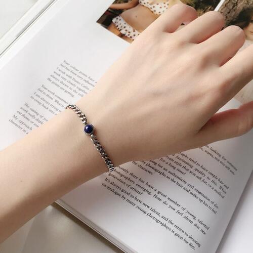 Silvology 925 Sterling Silver Lapis Chain Bracelets Elegant Minimalist 2019 Womens Bracelets Festival Jewelry Silver 925 Gift