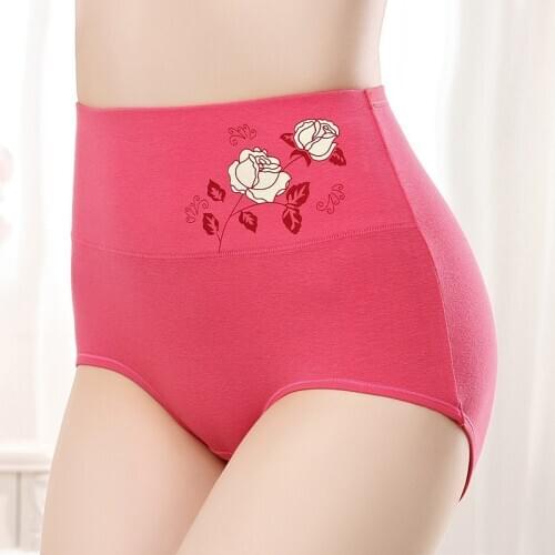 BX13 Cotton Womens Underpants sexy Rose Flower Panties High Rise Briefs Control Body Shaper Underwear Women