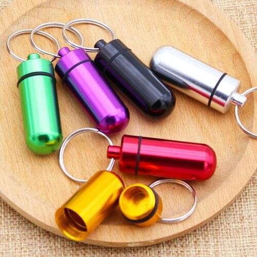 1pcs Portable WaterProof Mini Aluminum Keychain Pill Box Bottle Case Holder