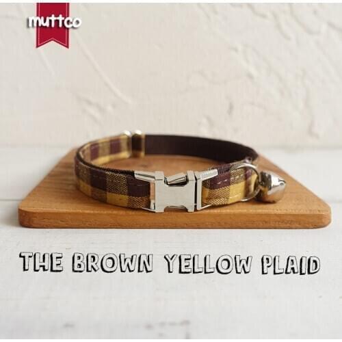 10pcs/lot MUTTCO Retailing self-design cat collar THE BROWN YELLOW PLAID double cloth handmade basic collar 2 sizes UCC067