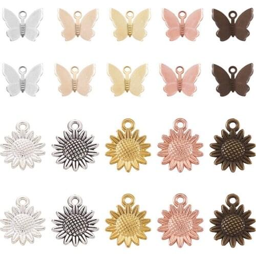 100pcs Brass Filigree Pendants with Alloy Pendants Flower & Butterfly Mixed Color DIY Bracelet Necklace Hole: 1.5mm
