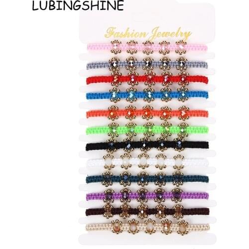 12pcs/lot Alloy Beads Solid Braided Adjustable String Bracelet Set for Women Men Handmade Rhinestone Crystal Anklet Jewelry